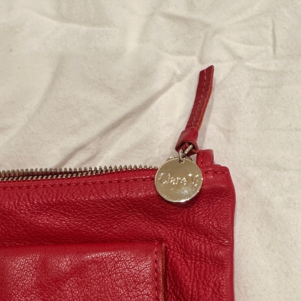 Clare V. Red Leather Clutch w/ Tabs - Yellow Interior - Picture 5 of 8